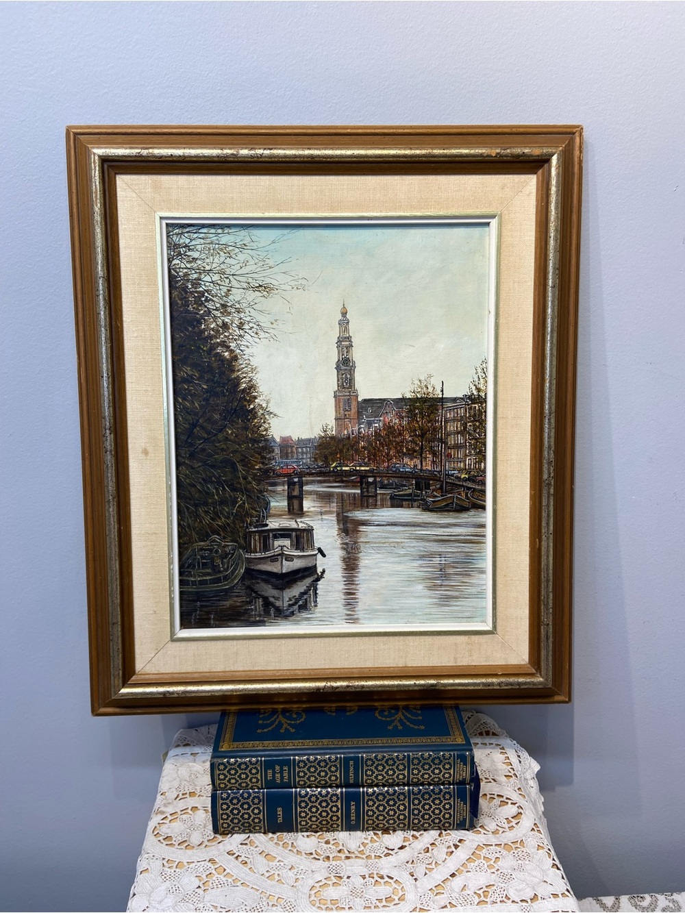 Original Oil Painting of Amsterdam Canal
Scene